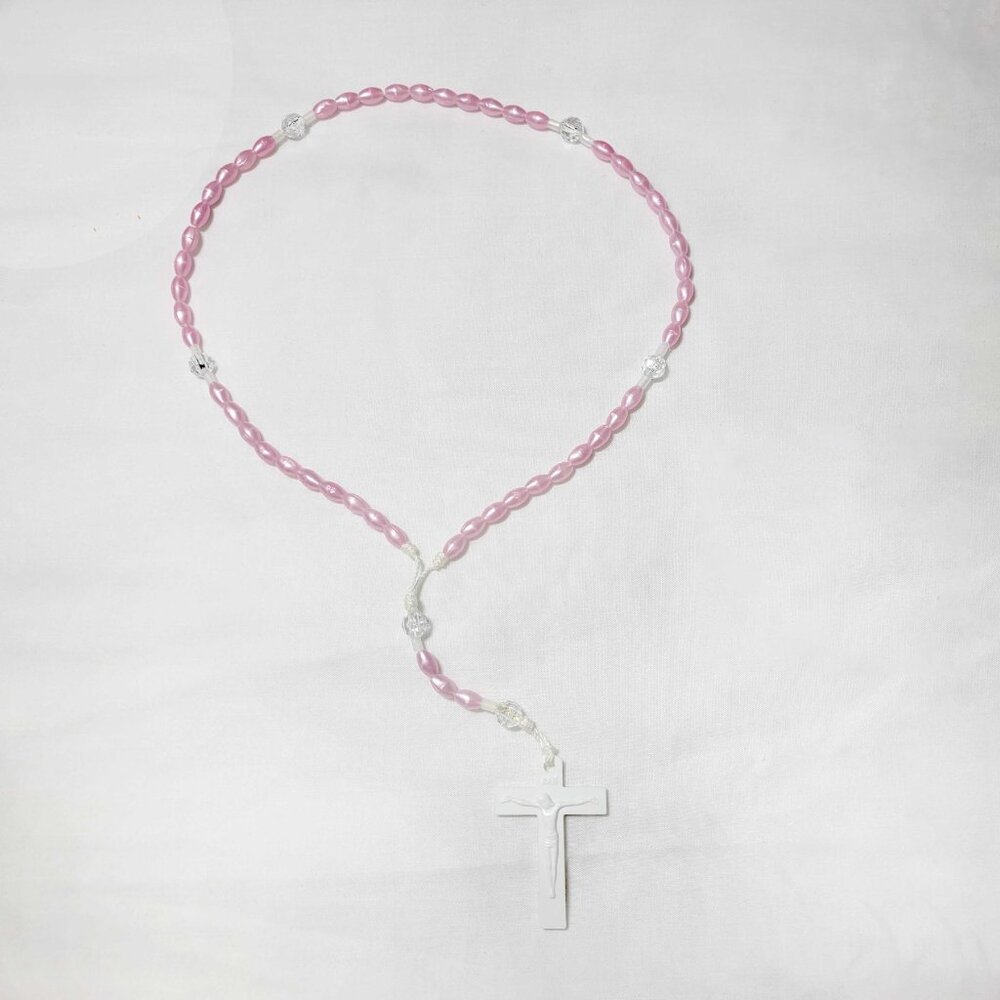 ✝️Metallic Balletslipper Pink Long Catholic Praying Rosary Beads Holy Religious